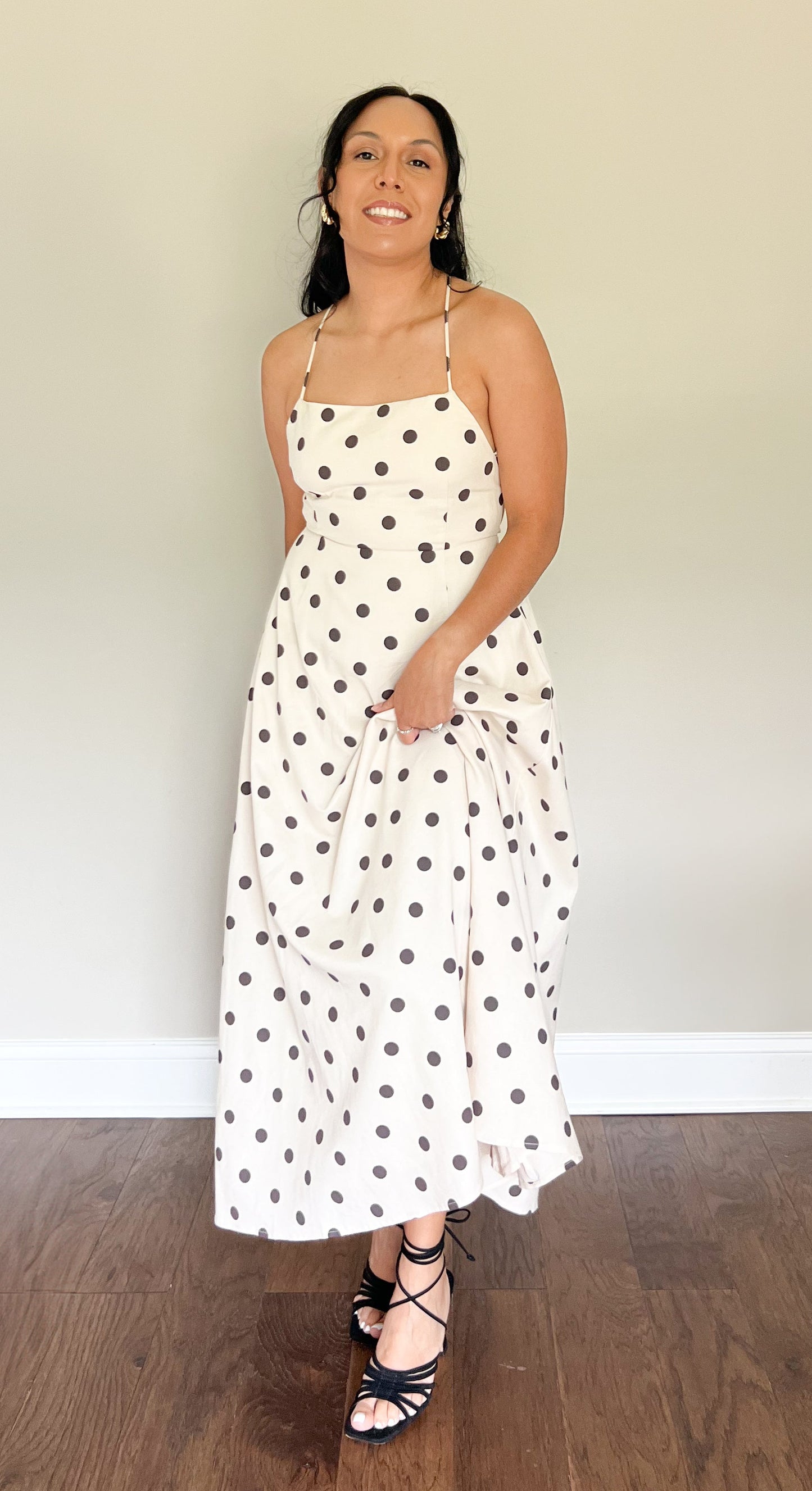 Sofia Polkadot Spaghetti Strap Open Back Midi Dress