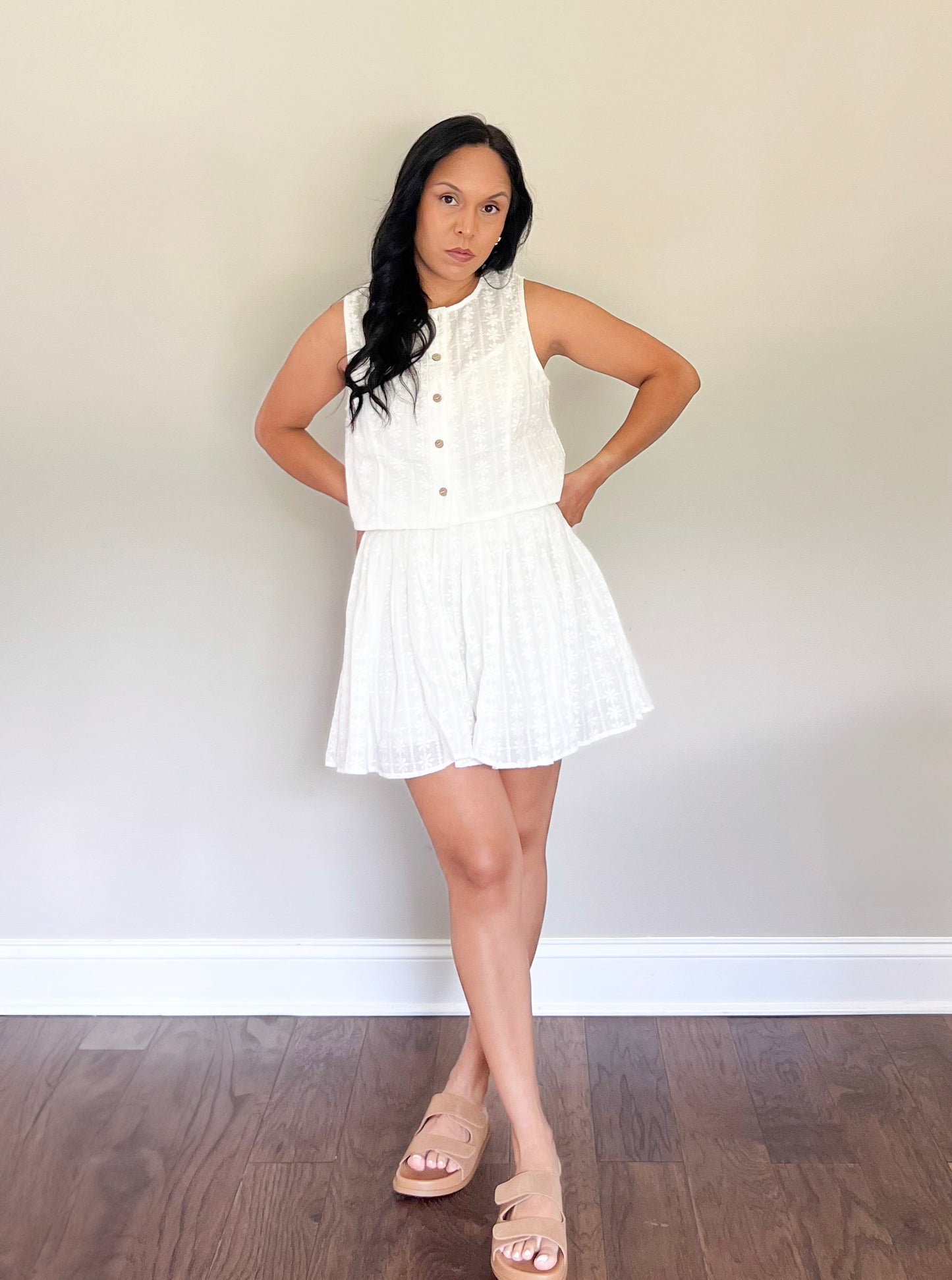 Eyelet Lace Top And Mini Skirt Set