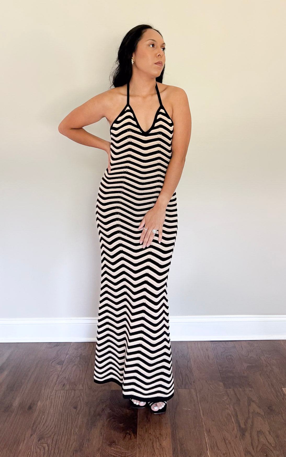 Mia Black and Tan Knitted Maxi Dress