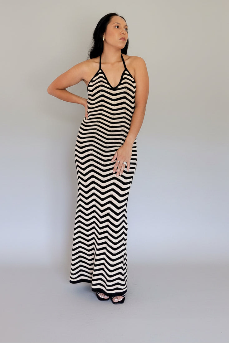 Mia Black and Tan Knitted Maxi Dress