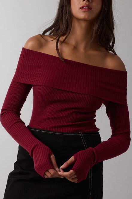 Off The Shoulder Knit Sweater Top