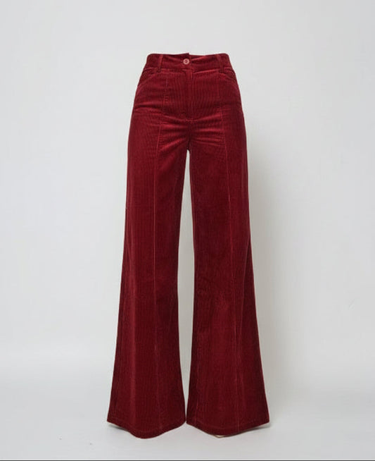 Wine Corduroy Wide Leg Pant