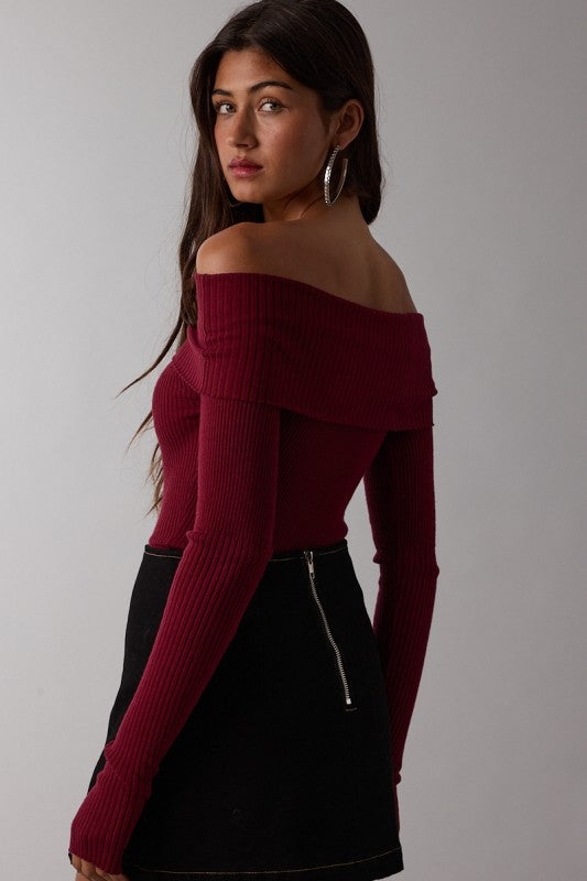 Off The Shoulder Knit Sweater Top