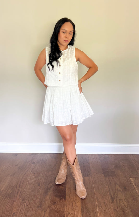 Eyelet Lace Top And Mini Skirt Set