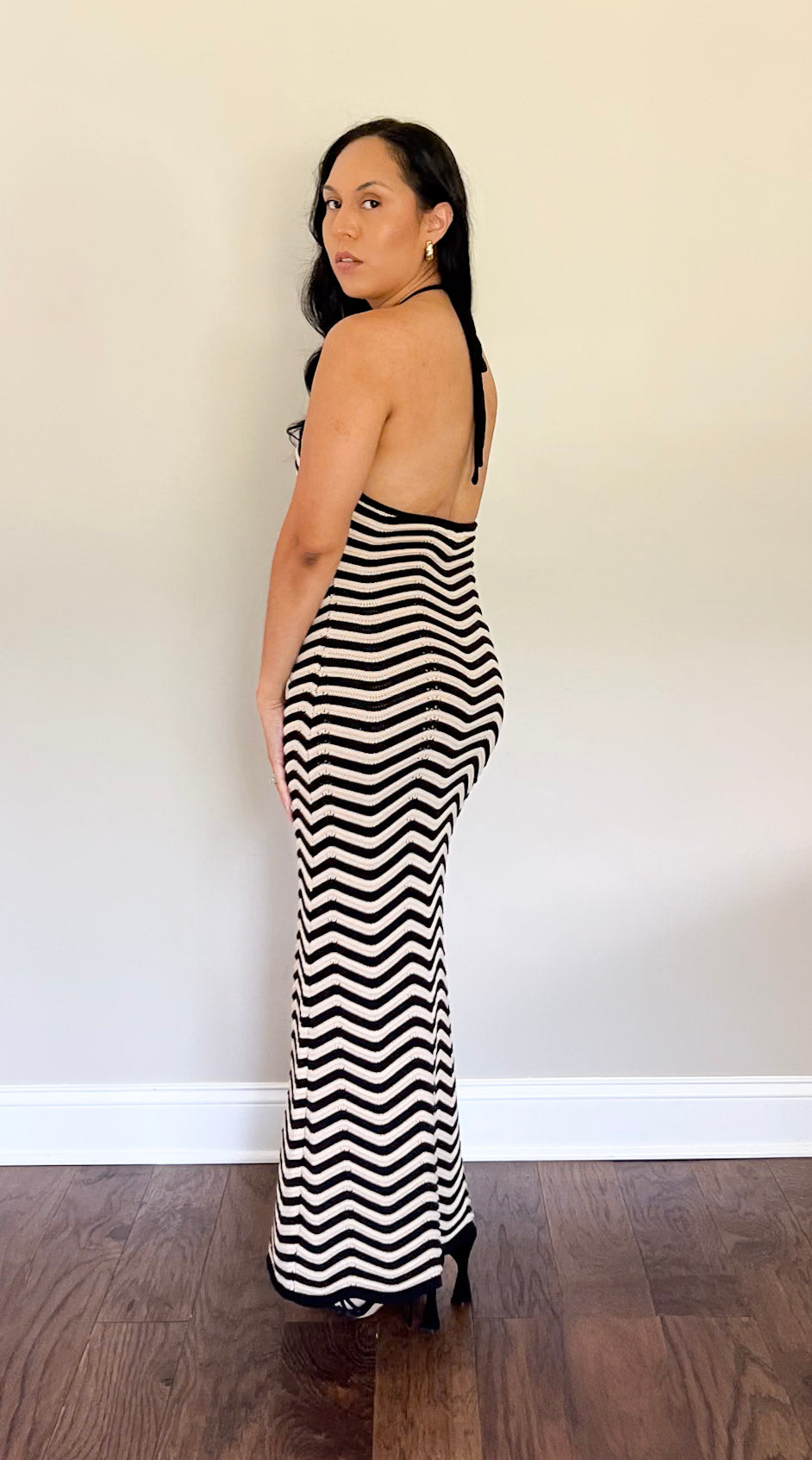 Mia Black and Tan Knitted Maxi Dress