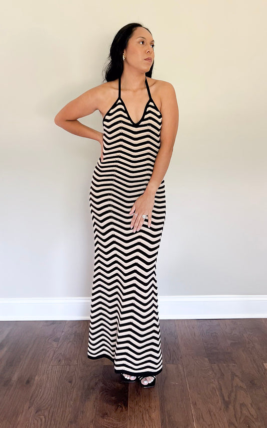 Mia Black and Tan Knitted Maxi Dress