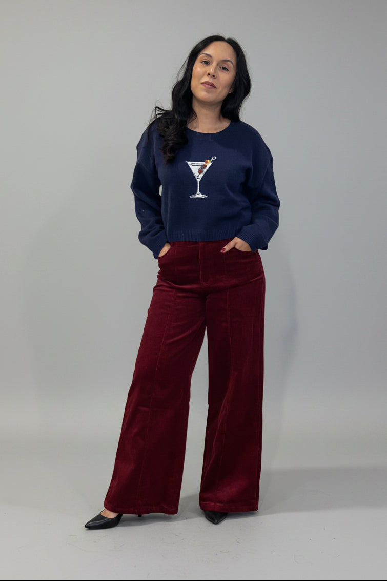 Wine Corduroy Wide Leg Pant