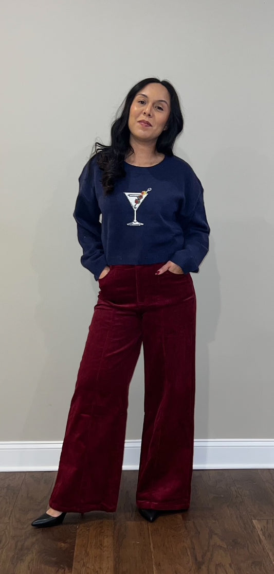 Wine Corduroy Wide Leg Pant