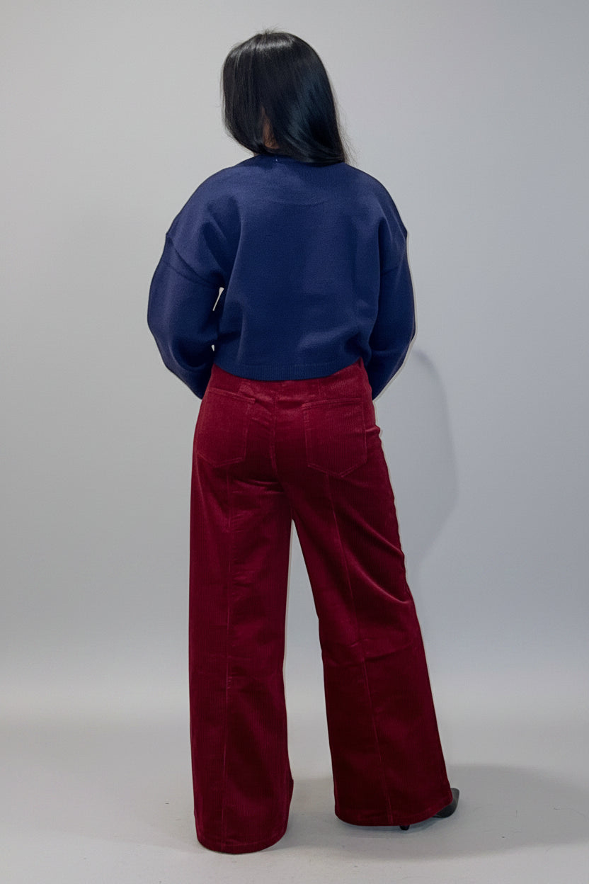 Wine Corduroy Wide Leg Pant